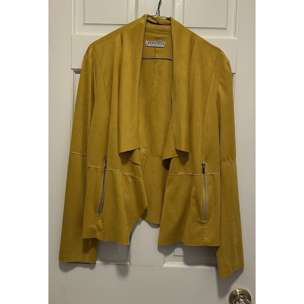 Bagatelle Collection Faux Suede Jacket Yellow Open Drape Waterfall Front Women M
